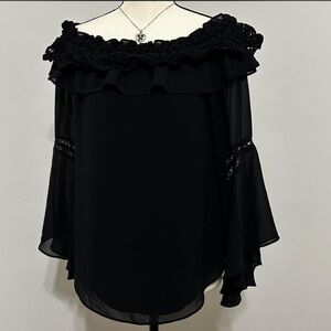 White House Black Market Black Lace Trim Blouse